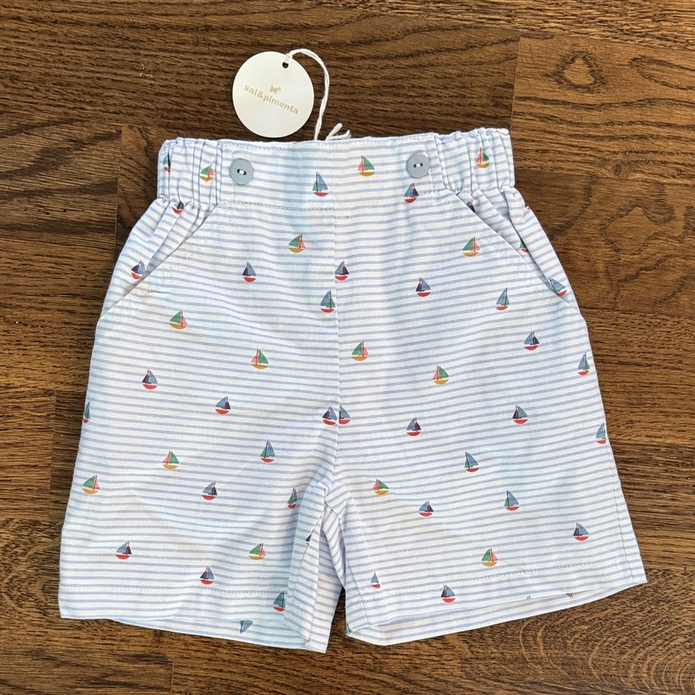 Sal & Pimenta Nautical Light Blue Sailboat Print Boys Shorts